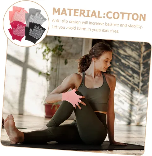 Vista 3 de 4 pares de guantes de yoga para mujer, guantes de entrenamiento sin dedos para yoga, pilates y guantes de ejercicio ligeros y transpirables para un