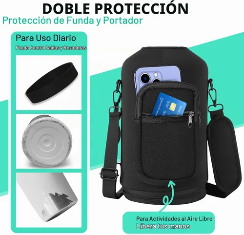 Vista 5 de Botella de agua aislada de 1 galón, con popote y tapa de pico automático, mango de paracord, funda para botella, botella de agua de acero inoxidable