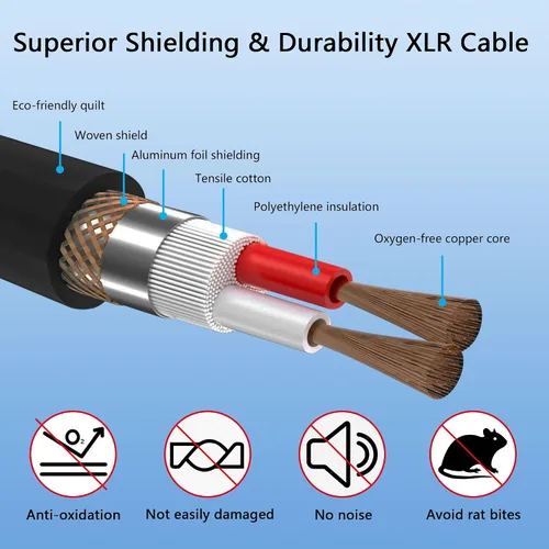 Vista 4 de CERRXIAN Cable en espiral de micrófono XLR, macho a hembra, cable X-L-R equilibrado de 8 pies, cables de micrófono de cobre sin oxígeno, cables