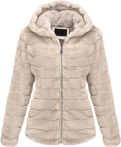 Vista 16 de Bellivera Abrigo de piel sintética para mujer con forro de oveja peluda, chaqueta de forro polar esponjosa y capucha con forro de sherpa Beige