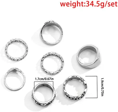 Vista 5 de Anillos punk vintage de oro y plata para hombres y mujeres, juego de anillos góticos geniales, anillos de nudillos apilables gruesos, anillos