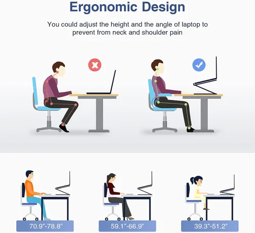 Vista 4 de Soporte ajustable para laptop, soporte elevador portátil para computadora portátil y soporte multiángulo con ventilación de calor para elevar