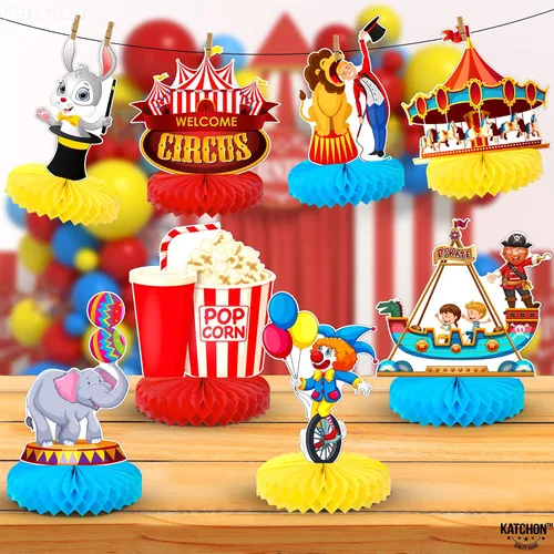 Vista 7 de KatchOn, Centros de mesa de carnaval para mesas, paquete de 9, decoraciones de fiesta temática de circo, decoraciones de mesa de circo, decoración