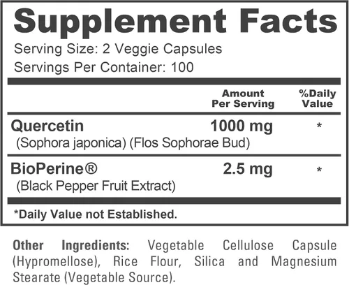 Vista 4 de NusaPure Quercetina, sin OMG, vegano, 1000 mg, 200 cápsulas vegetales - 100 porciones Plant Based Formula with Sophora Japonica & BioPerine