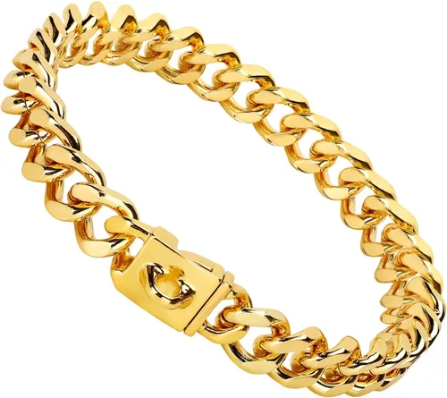 Vista 8 de Collar de cadena de oro para perro, collar de cadena de metal de 18 quilates, collar de perro con eslabones cubanos con diseño de hebilla segura