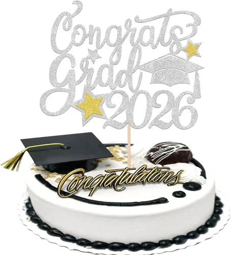 Vista 29 de 1 pieza de decoración para pastel de graduación 2026 con tapa de graduación con purpurina, diploma de tacón alto para niña, selección de pastel
