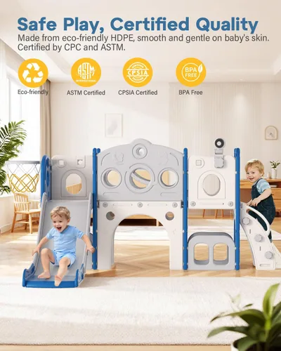 Vista 3 de Juego de tobogán Babytronic para niños pequeños, 8 en 1, tobogán para interiores y exteriores para niños de 1 a 3 años, juego para niños pequeños