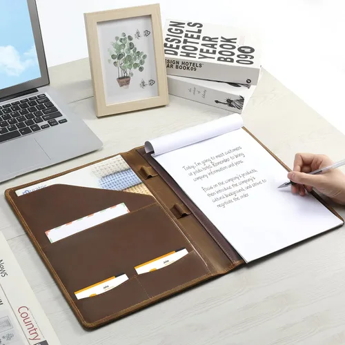Vista 5 de Organizador de portafolio de piel Ringsun para hombres y mujeres, portafolio de cuero para negocios, currículum, bloc legal, portafolio de notas