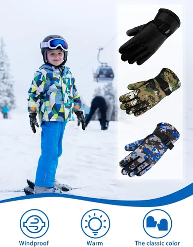 Vista 6 de SATINIOR 3 pares de guantes de esquí para niños guantes impermeables para clima frío guantes de invierno cálidos para niños