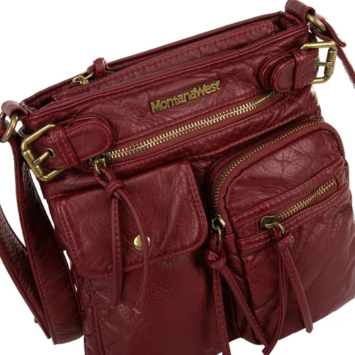 Vista 4 de Montana West Bolso cruzado para mujer, de piel lavada suave, con múltiples bolsillos