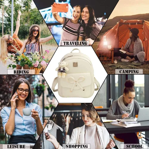 Vista 6 de ZGWJ Mini mochila de cuero con moño, mochila pequeña, linda mochila casual de viaje para niñas y mujeres, M, Mochilas tipo mochila