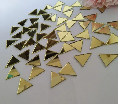 Vista 5 de Juego de 200 piezas de mosaico de espejo triangular de 1/2 pulgada, espejo triangular de vidrio real, accesorio de manualidades (oro amarillo)