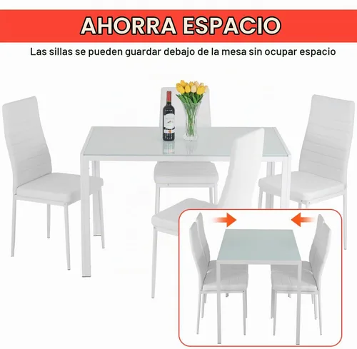 Vista 5 de Juego de mesa de comedor PayLessHere de vidrio para espacios pequeños, mesa de cocina y sillas para 4, mesa con sillas, muebles para el hogar vidrio