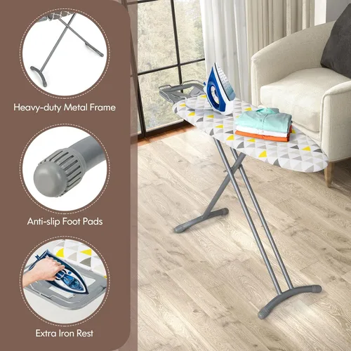 Vista 5 de COSTWAY Tabla de planchar de tamaño matrimonial, soporte de hierro plegable con cubierta de tabla de planchar adicional, altura ajustable de 7