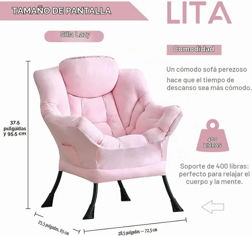 Vista 3 de LITA Lazy Chair, cómoda silla de lectura con acento Rosa bebé