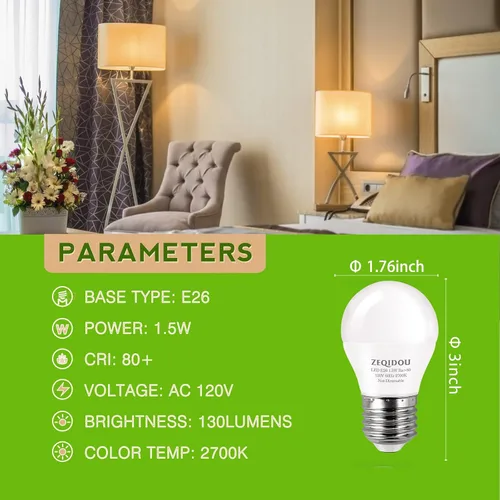 Vista 2 de Bombillas LED de bajo vatio, equivalente a 1.5 W, 15 W, bombilla LED A15 de 15 W, bombillas LED A15 de 15 W, blanco suave, 2700 K, baja potencia
