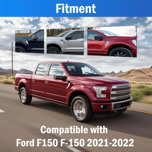 Vista 3 de Cubierta de ventilación lateral del guardabarros delantero del automóvil, compatible con Ford F150 F-150 2021-2022, fibra de carbono ABS negra