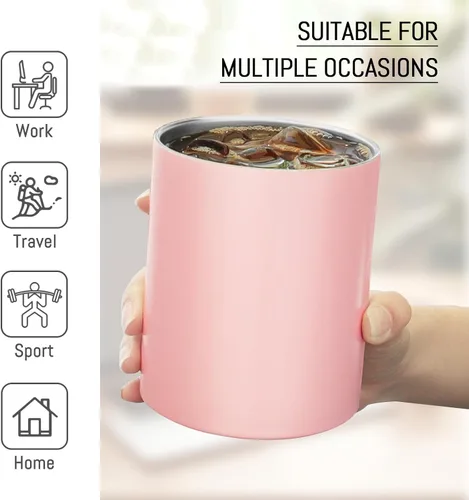 Vista 7 de Puraville Paquete de 4 vasos aislados de 12 onzas con tapa y pajilla, taza de café de doble pared de acero inoxidable con tapa, juego de 4, taza