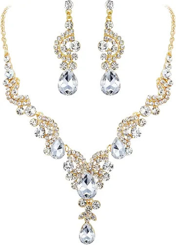 Vista 41 de Ever Faith - Conjunto de collar y aretes de lágrima con cristales de diamantes de imitación para novia, ondas florales