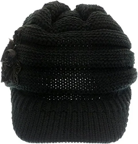 Vista 98 de C-US - Gorro de punto cálido para mujer, con visera de ganchillo con acento de flores