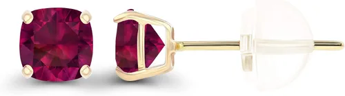 Vista 2 de Aretes de tuerca de oro macizo de 14 quilates de 0.157 in con corte cojín para mujer, hipoalergénicos, aretes de tuerca con piedras preciosas