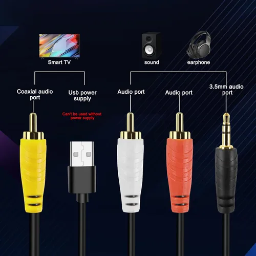 Vista 3 de XMSJSIY Digital SPDIF Coaxial a analógico L/R RCA y cable de conversión de audio estéreo AUX de 0.138 in con cable de fuente de alimentación USB
