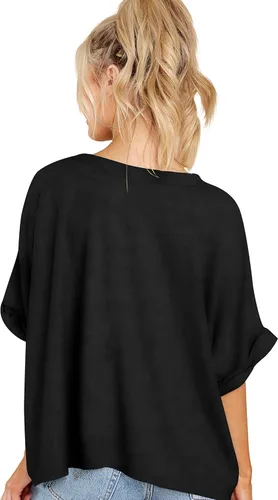 Vista 5 de Jenisso Camiseta holgada de manga corta para mujer, cuello redondo, básica, informal, holgada