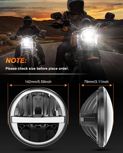 Vista 7 de UNI-SHINE Faro LED para motocicleta de 5.75 pulgadas, 5-3/4 pulgadas, aprobado por DOT, con DRL de haz alto y bajo, Plug and Play, faro clásico
