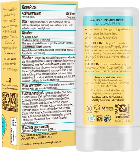 Vista 2 de Babo Botanicals Protector solar Super Shield SPF 50 Stick – 70% ingredientes orgánicos – Óxido de zinc natural – Para todas las edades – Certificado