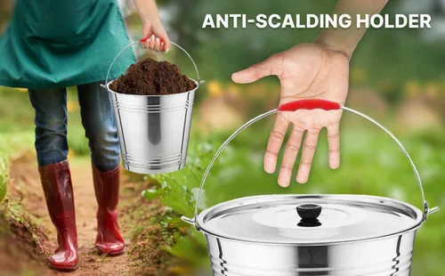Vista 9 de Skywin Bote de metal con tapa, cubo de metal duradero de 4 galones con tapa para cargas pesadas, bote de basura ecológico para exteriores