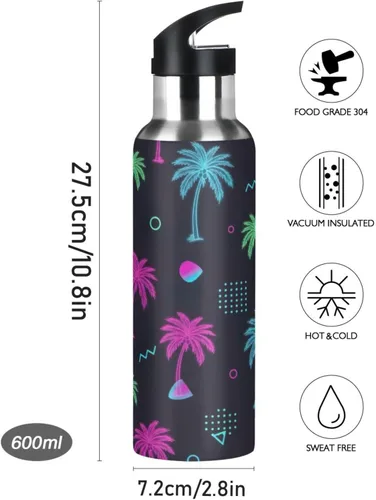 Vista 9 de Tropical Palm Trees - Botella de agua de acero inoxidable con aislamiento de neón con pajilla, 32 onzas, sin BPA, botella de agua deportiva a prueba