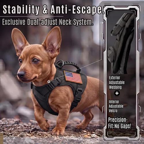 Vista 3 de Arnés táctico para perros pequeños, chaleco para perros de servicio militar con mango de goma, arnés de entrenamiento ajustable K9 con paneles MOLLE