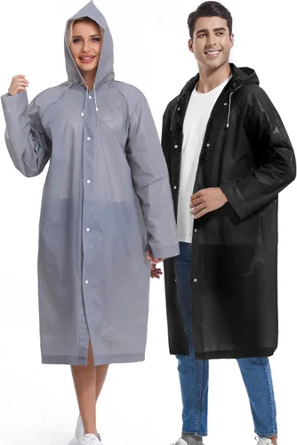 Vista 117 de 2 abrigos de lluvia de Borogo para adultos, chaquetas de lluvia reutilizables para hombres y mujeres