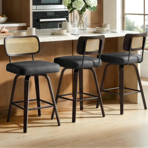 Vista 15 de Juego de 2 taburetes de bar giratorios de 26 pulgadas de altura de Marrón