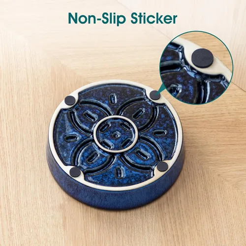 Vista 6 de vancasso Cuencos de alimentación lenta de cerámica para perros, cuencos de comida para perros con rompecabezas con laberinto floral, plato Azul