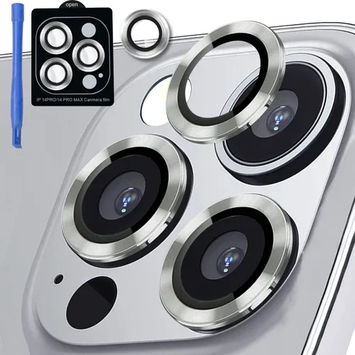 Vista 8 de [3+1] Compatible con iPhone 14 Pro y iPhone 14 Pro Max, protector de lente de cámara de vidrio templado 9H, anillo individual de metal, cobertura