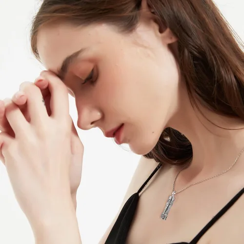 Vista 37 de Collar con colgante de urna de cenizas de cremación y árbol de la vida para mujer, plata de ley US1