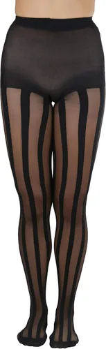 Vista 11 de ToBeInStyle Mallas de rayas opacas transparentes a rayas para mujer Lado de ganchillo - Negro