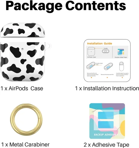 Vista 7 de NIUTRENDZ Linda funda con estampado de vaca para AirPods, diseño IMD duro TPU a prueba de golpes [LED frontal visible] [carga inalámbrica] Funda