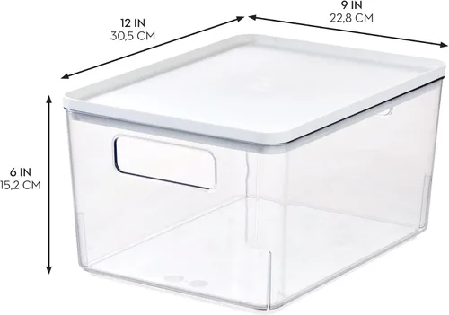Vista 5 de iDesign - Contenedor de despensa con tapa extraíble, de plástico, con asas, juego de 3, transparente/blanco