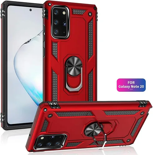 Vista 3 de Dionsibei Funda de impacto de caída de grado militar para teléfono Samsung Galaxy Note 20 5G, soporte de anillo giratorio de metal 360, armadura
