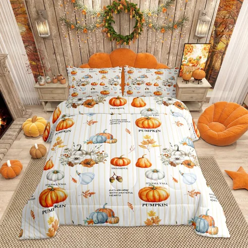 Vista 12 de Lindo juego de edredón de murciélago tamaño Queen con diseño de animales de Feliz Halloween, 3 piezas para decoración de habitación de niños