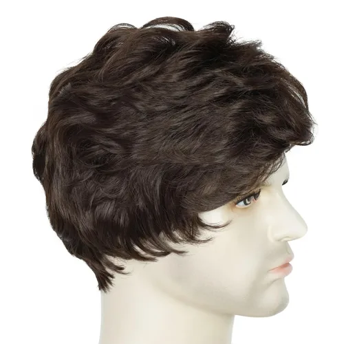 Vista 10 de Creamily - Peluca corta marrón para hombres, cabello rizado en capas de Corto - Marrón
