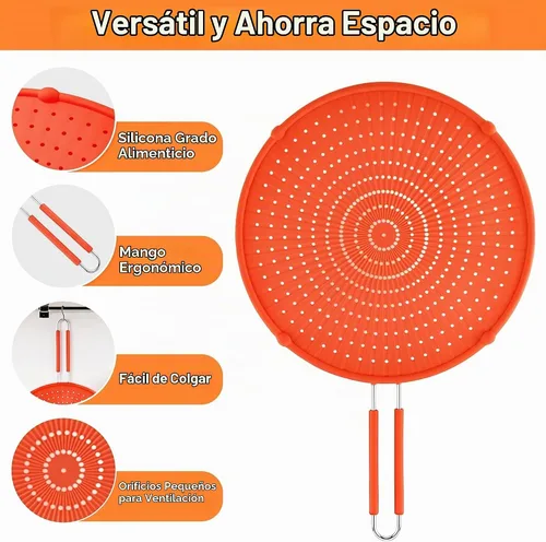 Vista 4 de Pantalla de salpicaduras grande de silicona para sartén, protector de Rojo