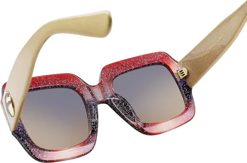 Vista 4 de Feisedy B2276 Gafas de sol cuadradas de gran tamaño con marco de brillantina multicolor