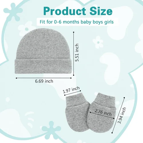 Vista 5 de Zando Gorros y manoplas unisex para bebés, gorro de hospital para recién nacidos, con guantes antiarañazos, conjunto para bebés y niños