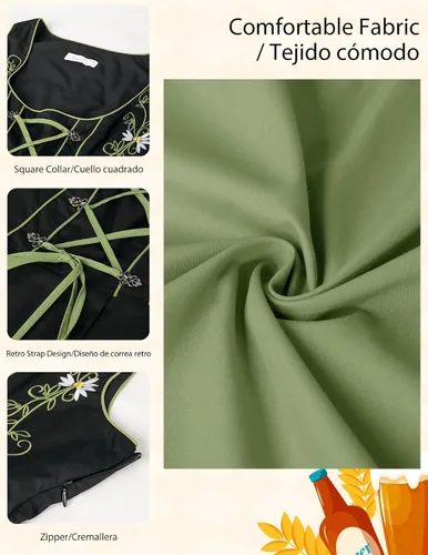 Vista 3 de JASAMBAC Vestidos de tirolesa de 3 piezas para mujer, trajes de Oktoberfest Verde militar