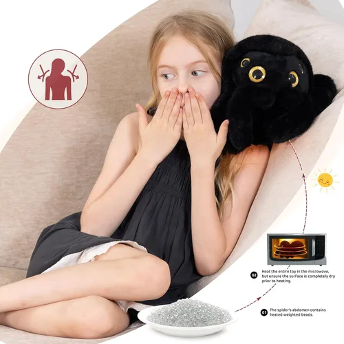 Vista 3 de MorisMos Peluche de Araña para Microondas, Animales de Peluche de Arañas Calentables de 1.65 Libras, Peluche Calentable Acogedor Sin Fragancia