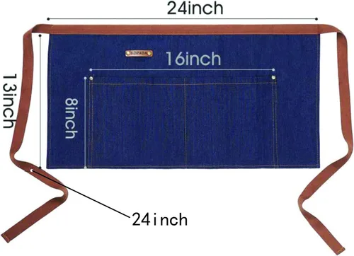 Vista 2 de KPD Delantal de mezclilla con bolsillos, ajustable azul para cocina, barbacoa y jardín, delantal de trabajo para hombres y mujeres