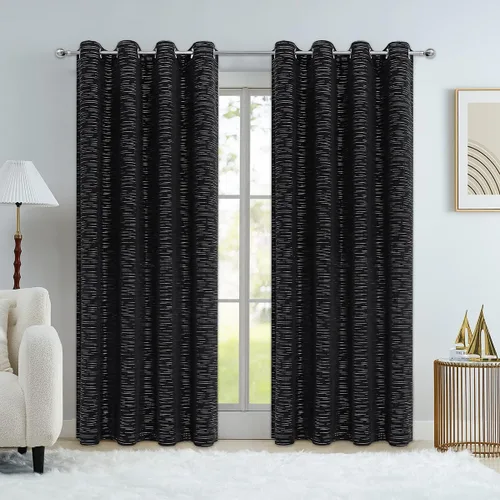 Vista 8 de PLWORLD Cortinas de terciopelo beige de 63 pulgadas de largo para sala de estar, dormitorio, patrón de línea de lujo suave con estampado metálico